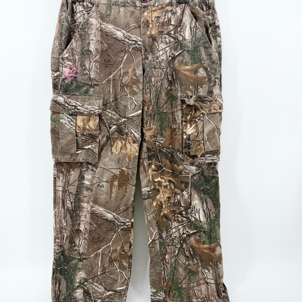 Realtree Xtra Camo Cargo Pants Women's XL Pink Logo 6-Pocket Hunting Gorpcore
